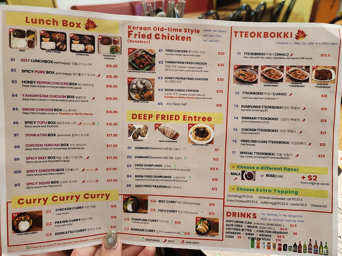 Menu, CJ Lunch Bar