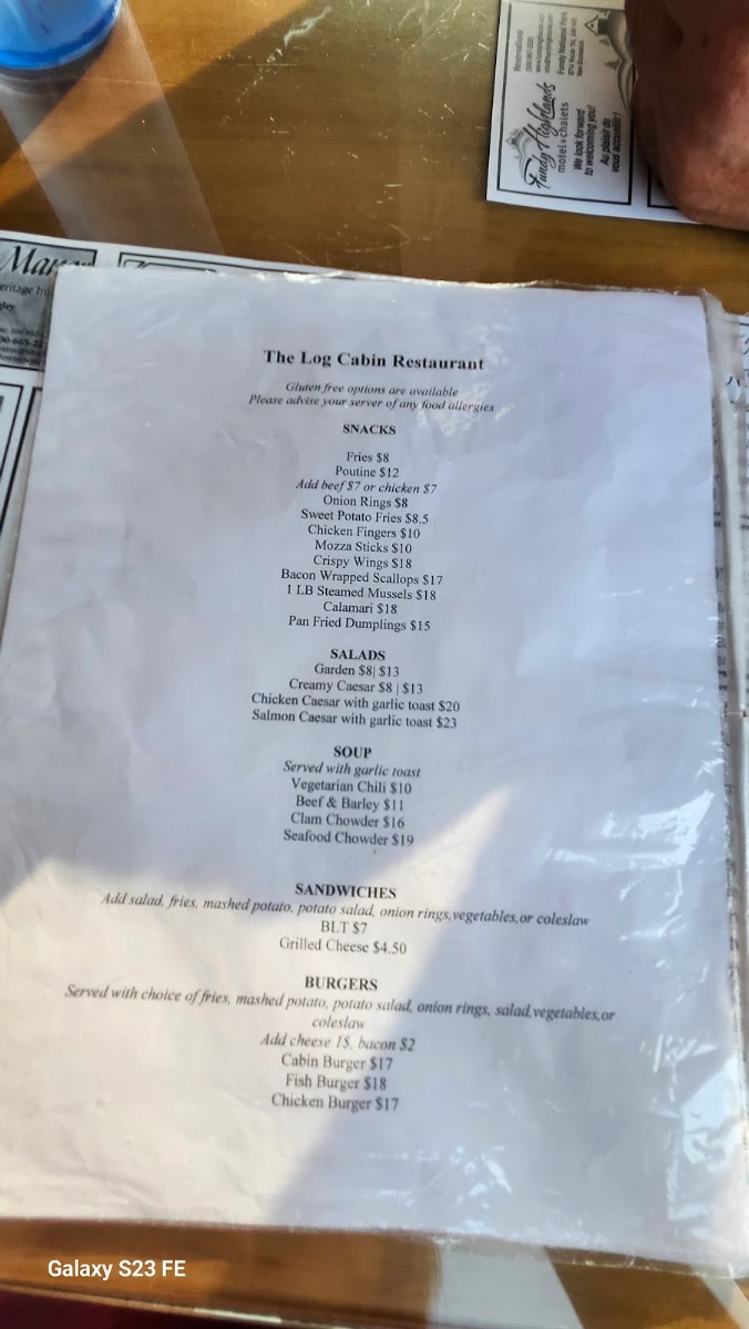 Menu, Log Cabin