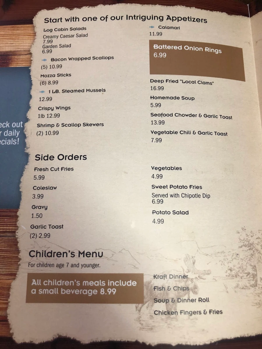 Menu, Log Cabin
