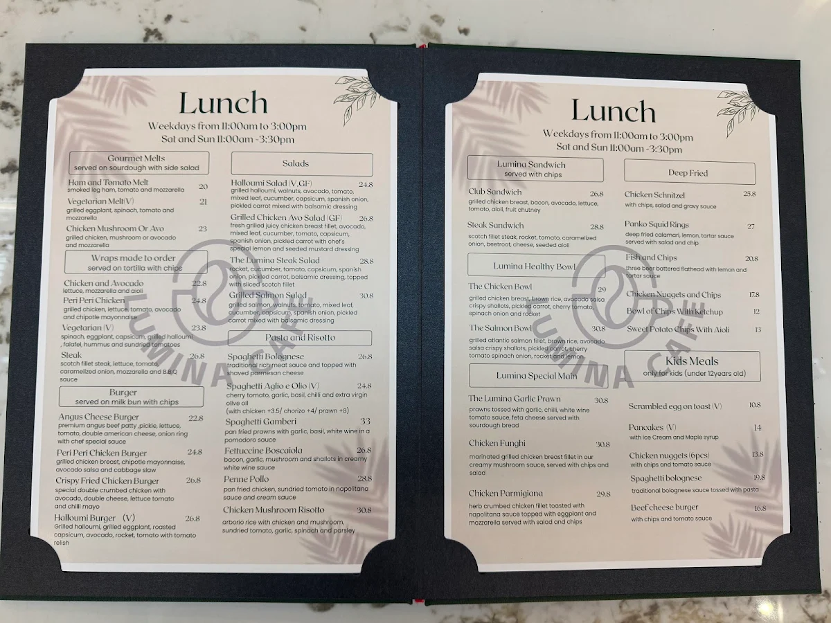 Menu, Lumina Cafe