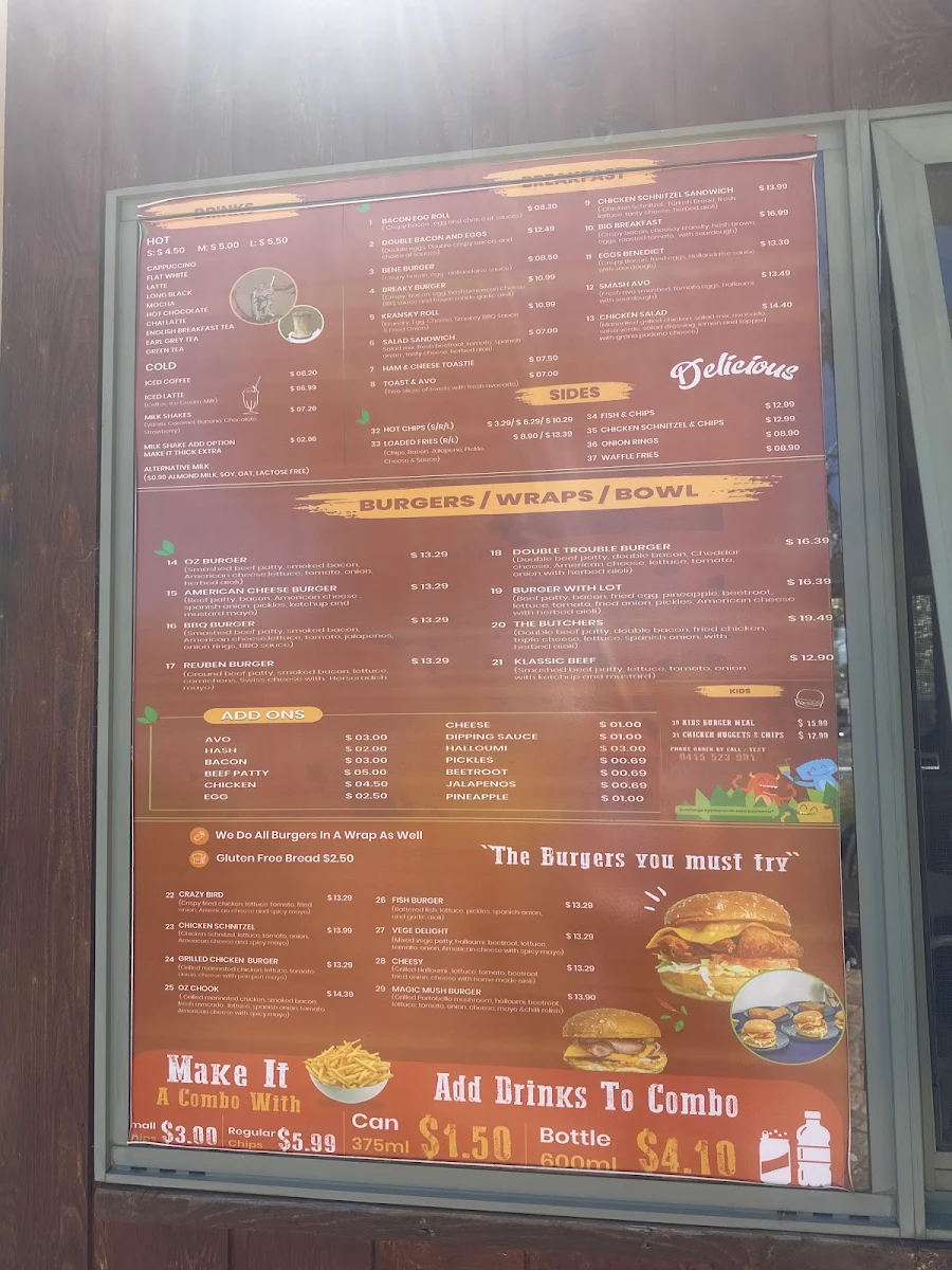 Menu, OZ Burgers and Take Away