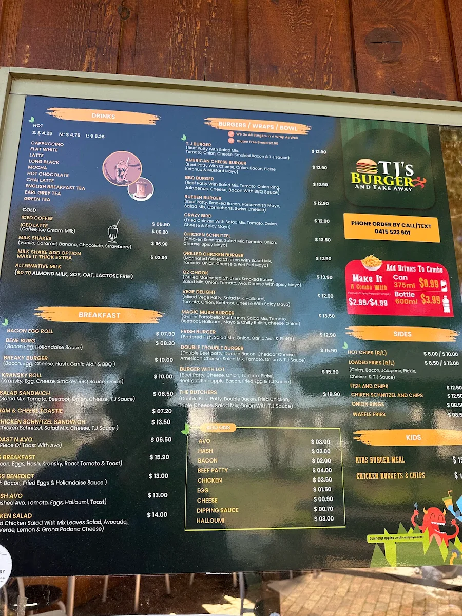 Menu, OZ Burgers and Take Away
