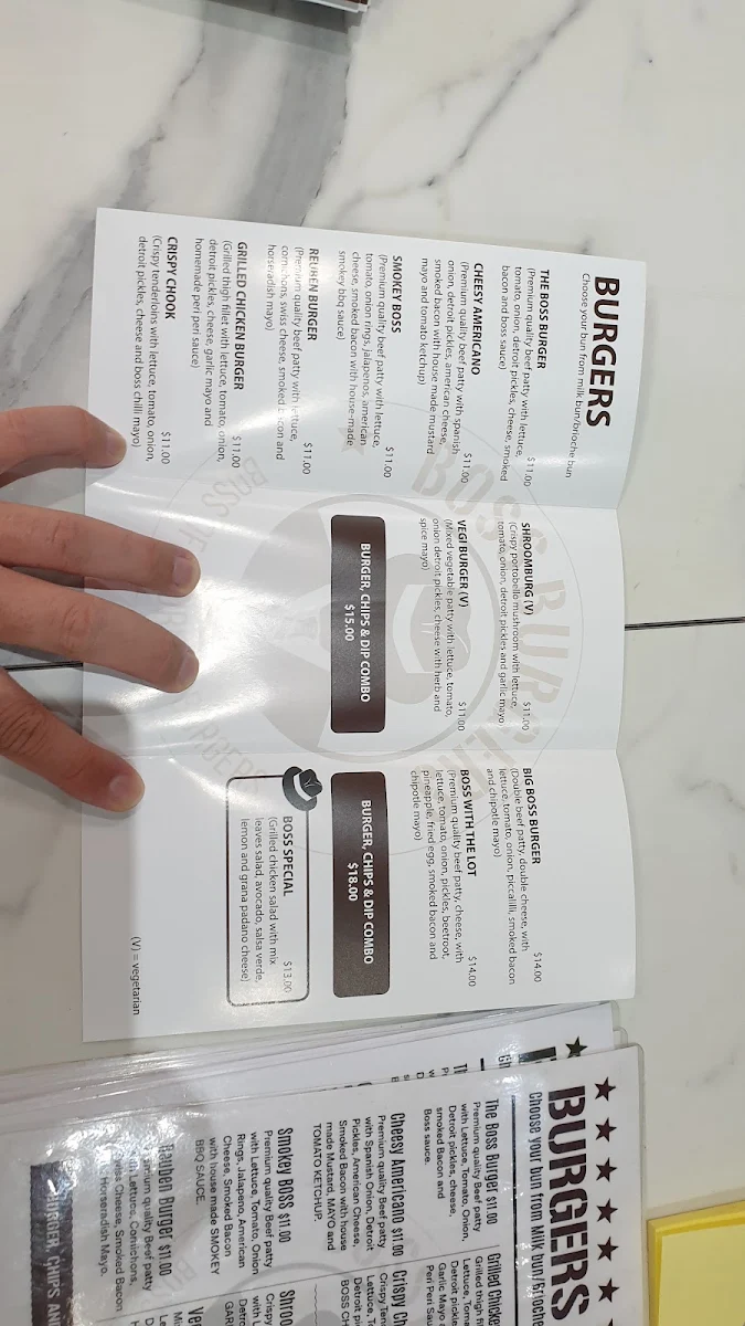 Menu, OZ Burgers and Take Away