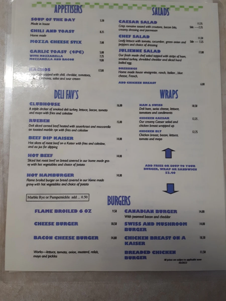 Menu, Sunflower Cafe