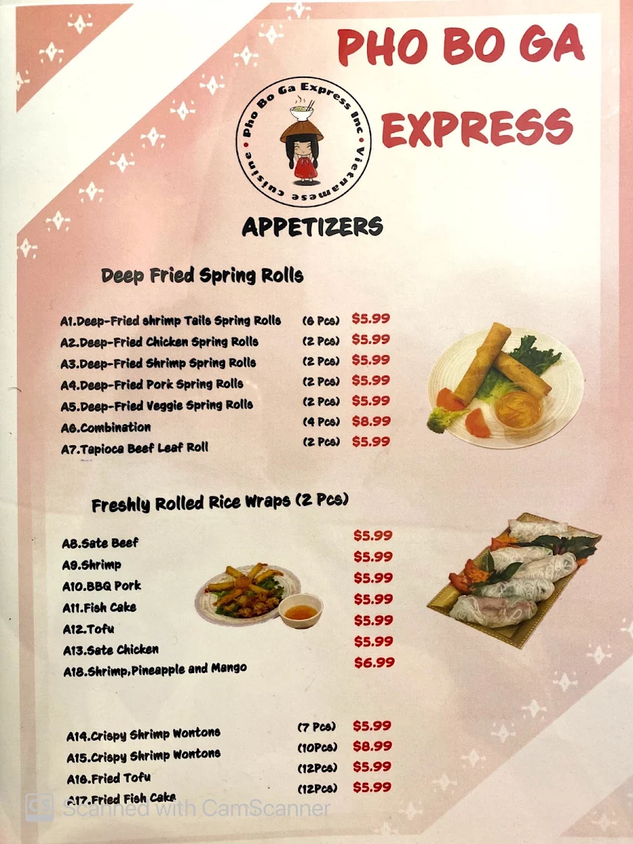 Menu, Pho bo ga express 佛波嘎越南粉