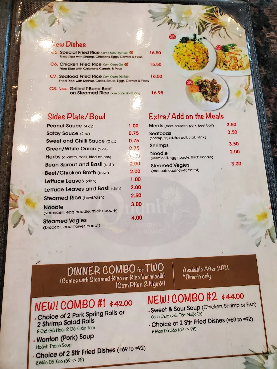 Menu, Quynh Vietnamese Cuisine
