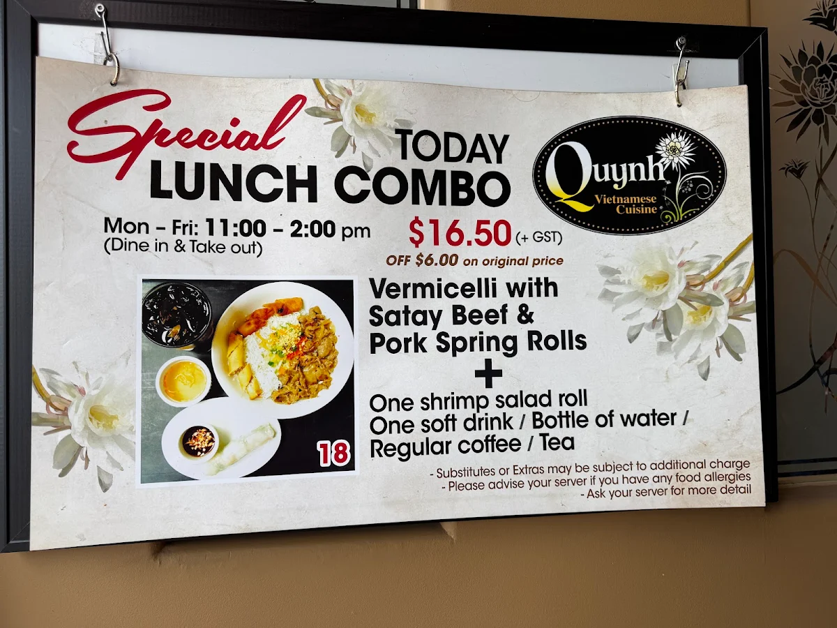 Menu, Quynh Vietnamese Cuisine