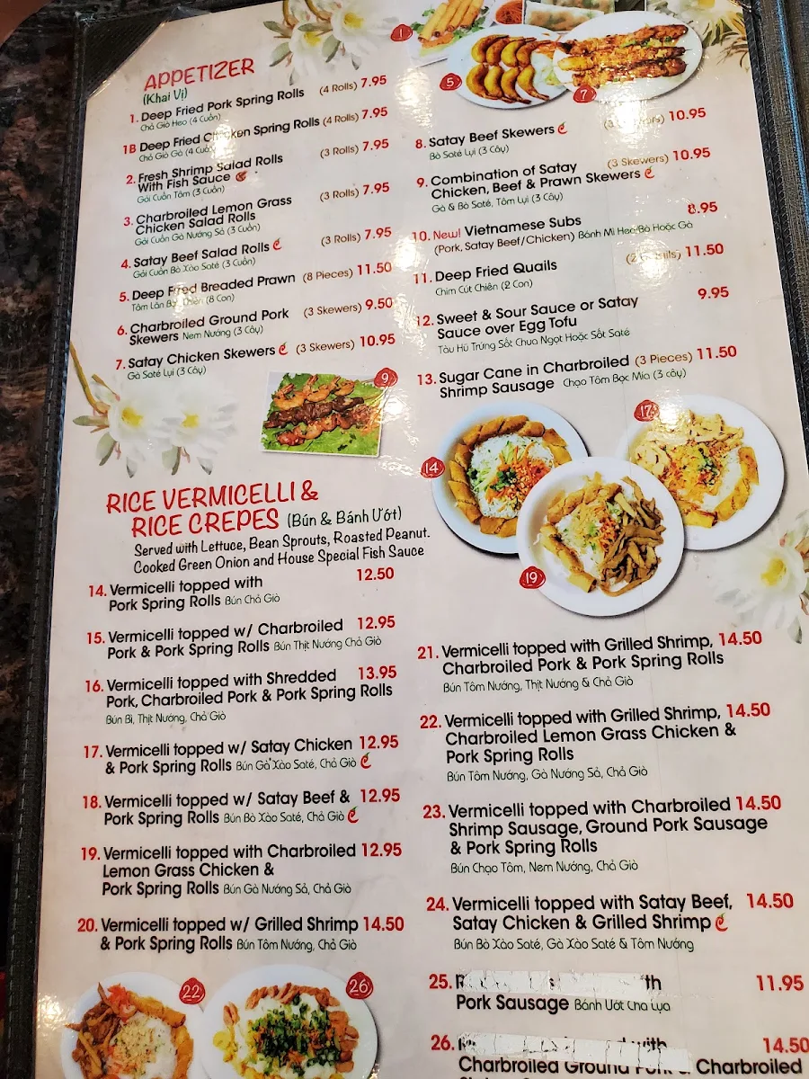 Menu, Quynh Vietnamese Cuisine