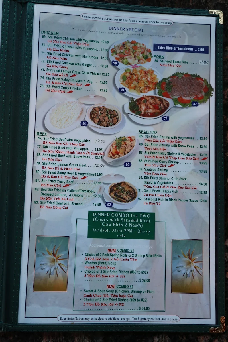 Menu, Quynh Vietnamese Cuisine