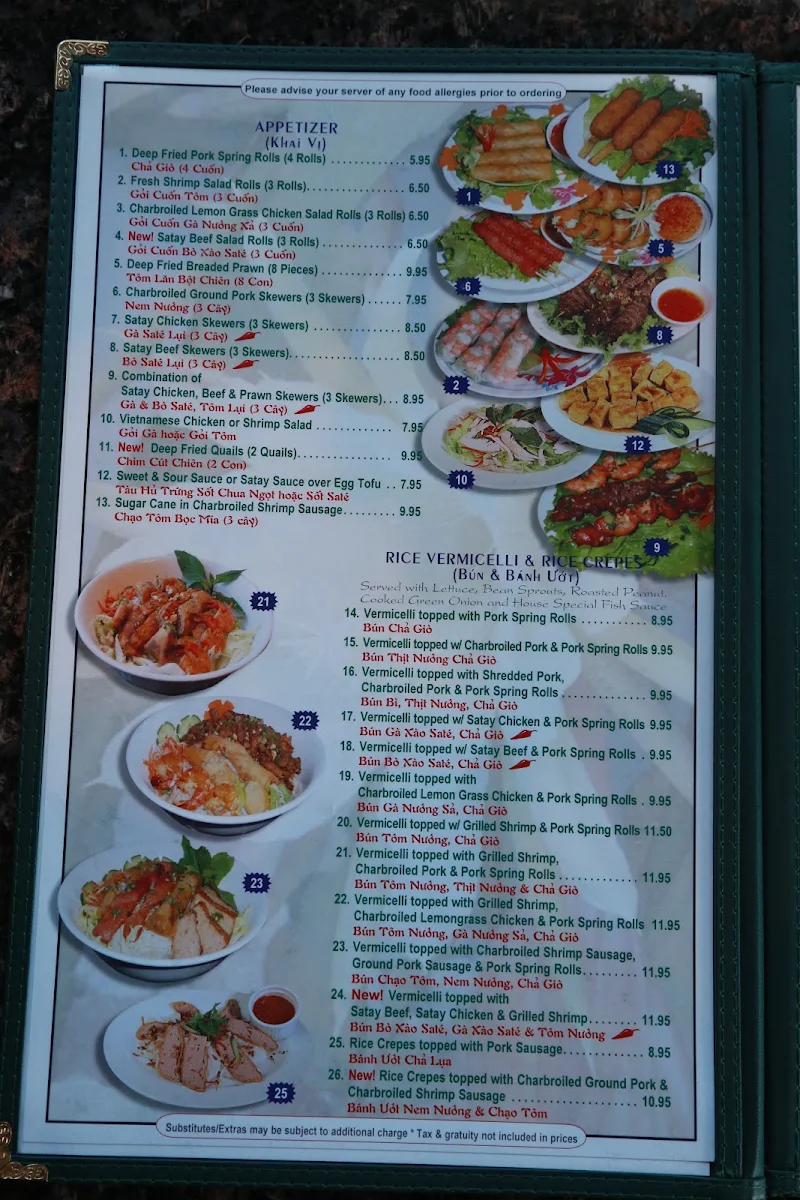 Menu, Quynh Vietnamese Cuisine