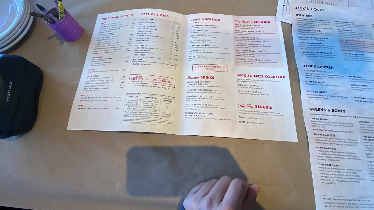 Menu, Jack Astor's Bar & Grill Pickering