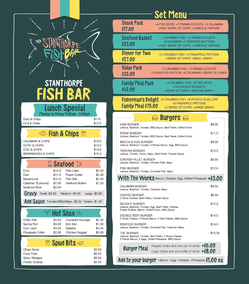 Menu, Stanthorpe Fish Bar & Take Away