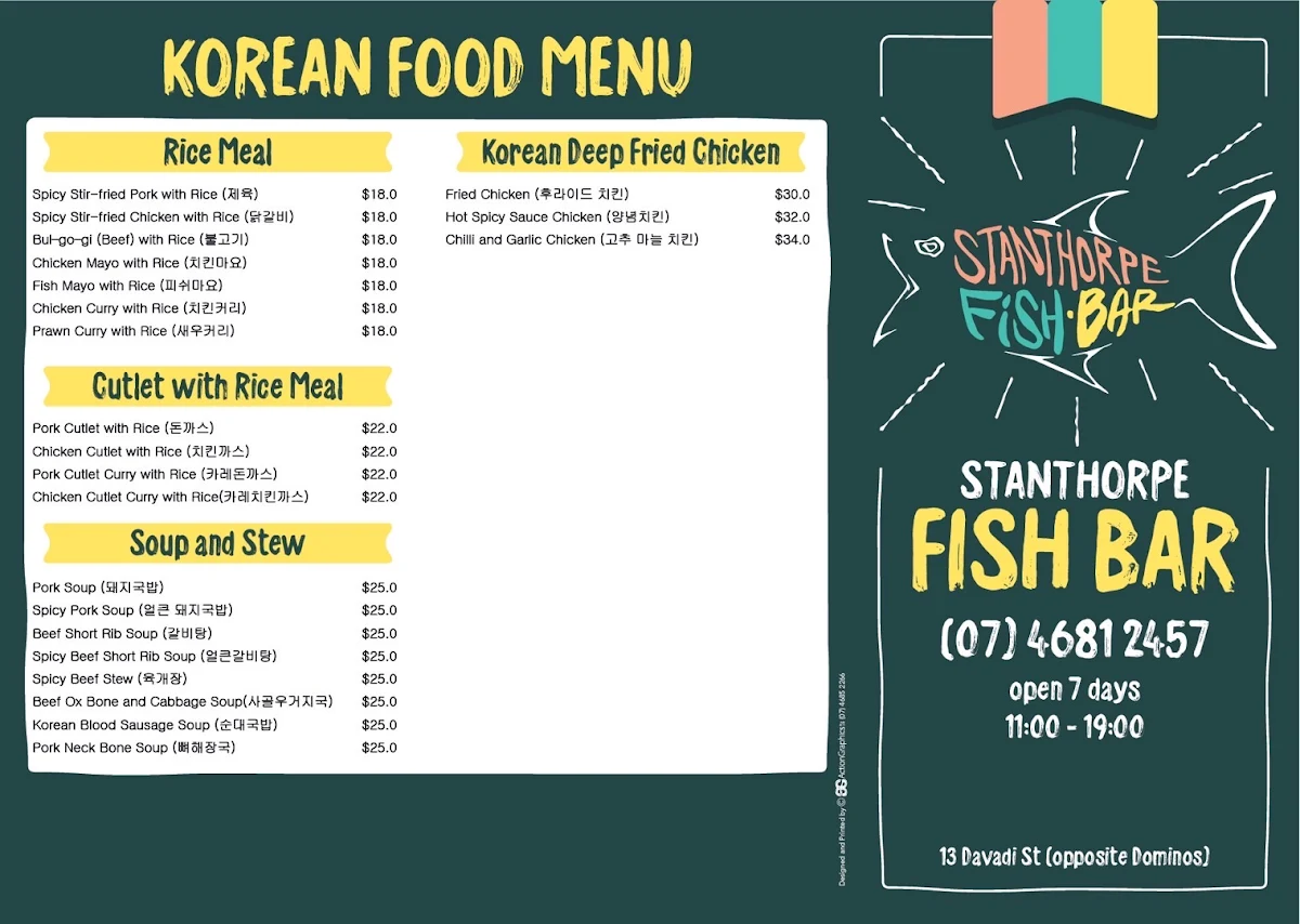 Menu, Stanthorpe Fish Bar & Take Away