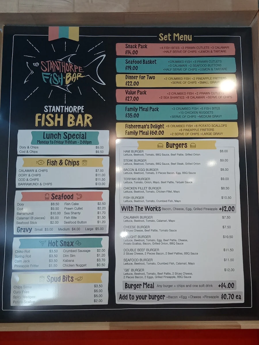 Menu, Stanthorpe Fish Bar & Take Away
