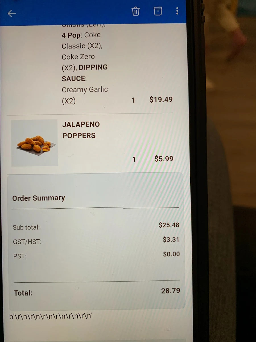 Menu, Pizza Pizza