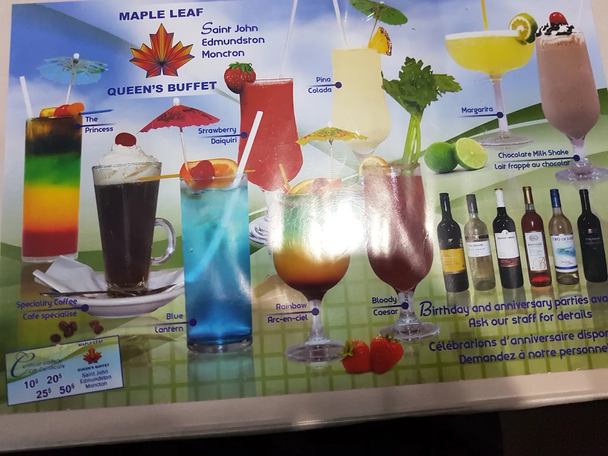 Menu, Maple Leaf Queen's Buffet