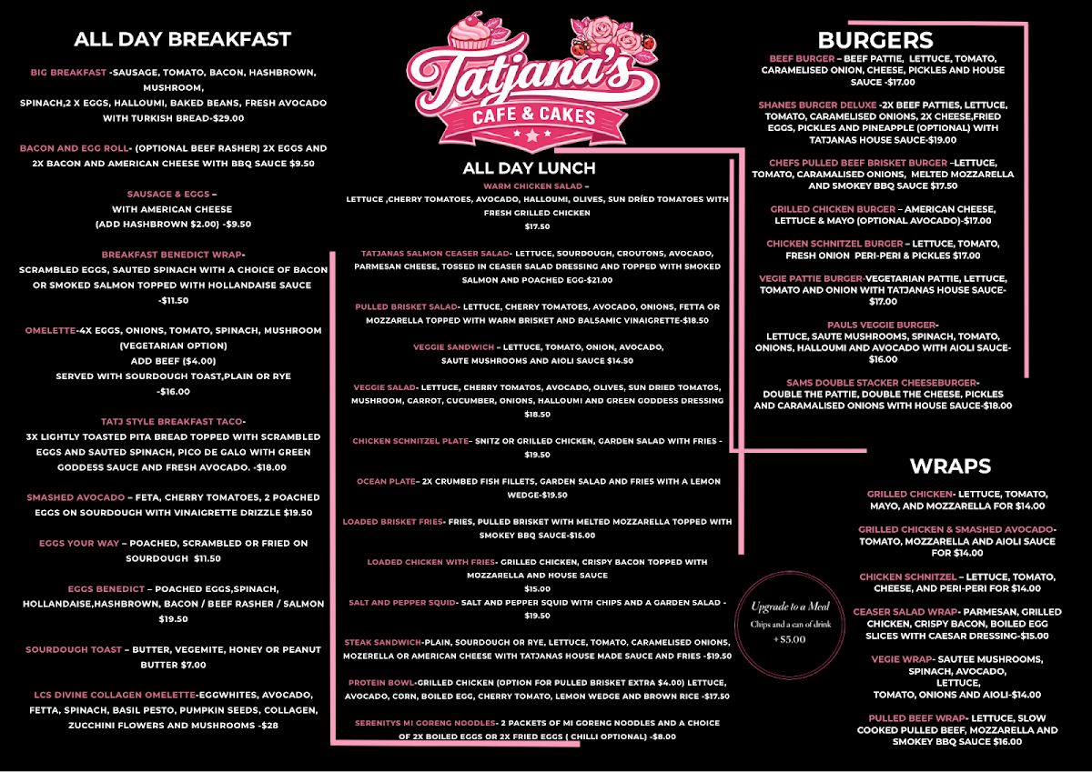 Menu, Tatjana’s Cafe and Cakes