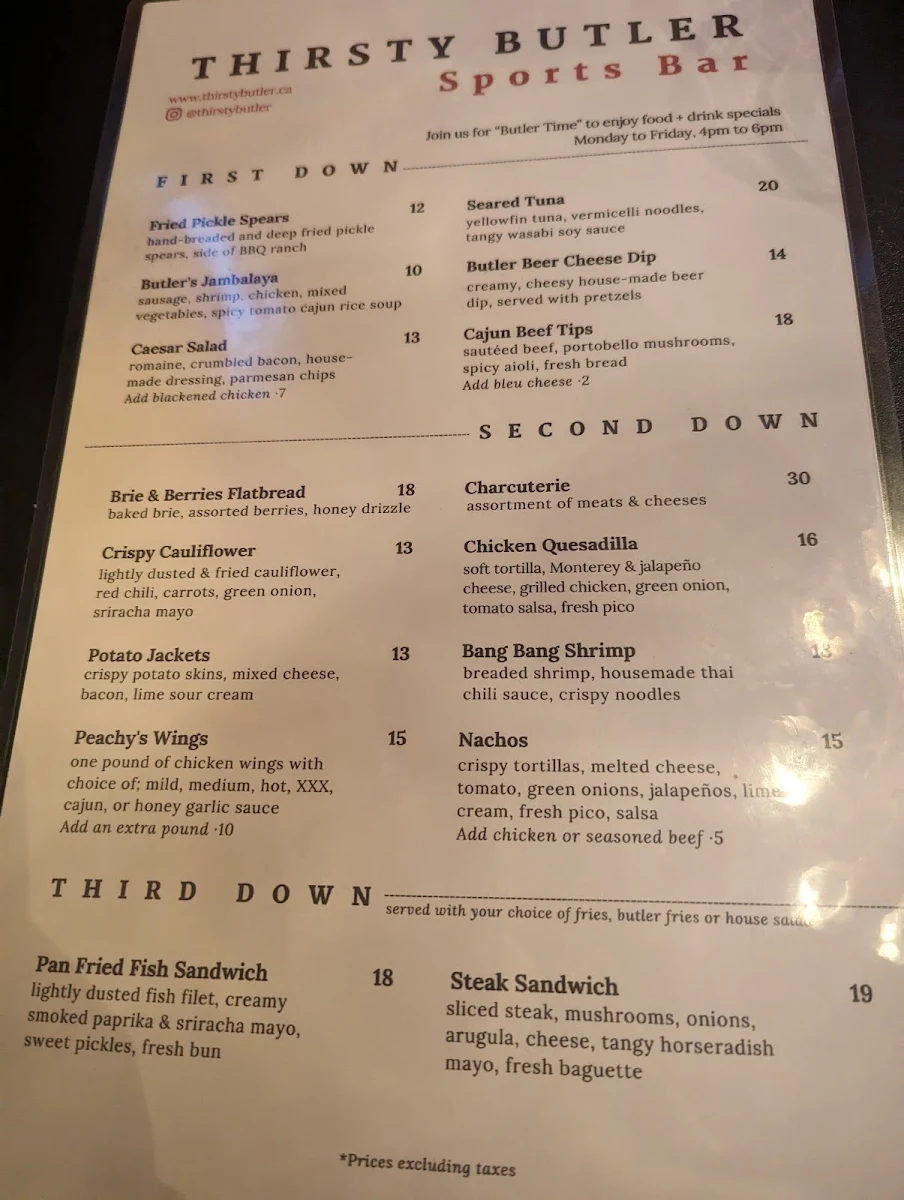 Menu, The Thirsty Butler