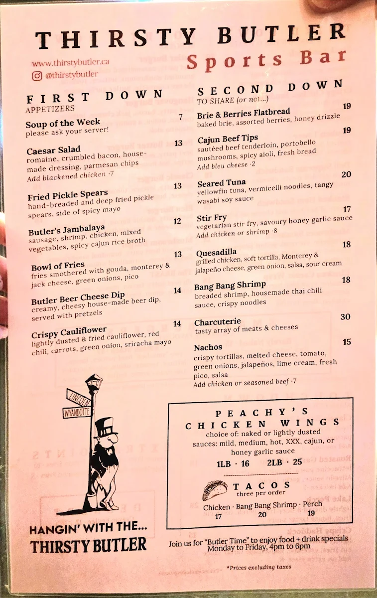 Menu, The Thirsty Butler