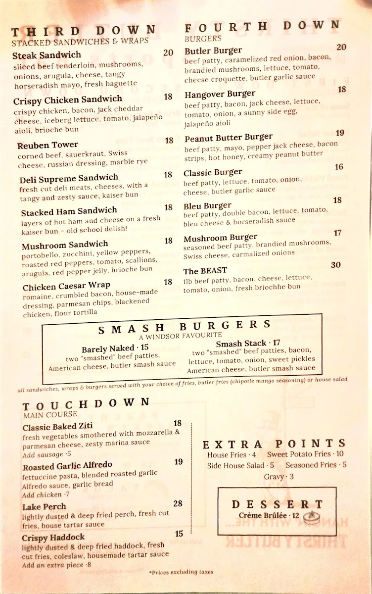 Menu, The Thirsty Butler