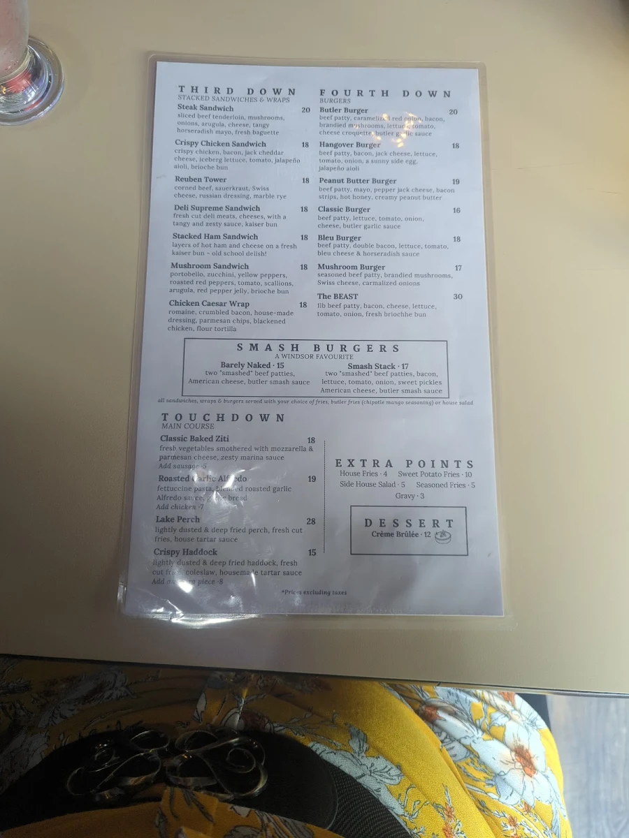 Menu, The Thirsty Butler