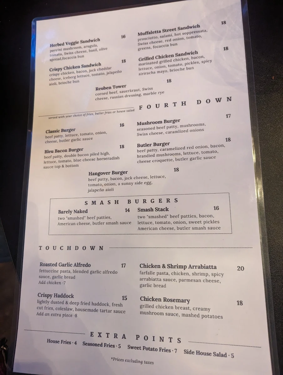 Menu, The Thirsty Butler