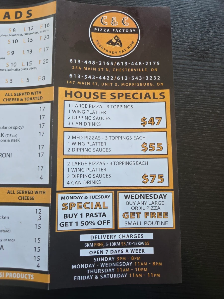 Menu, C & C PIZZA FACTORY