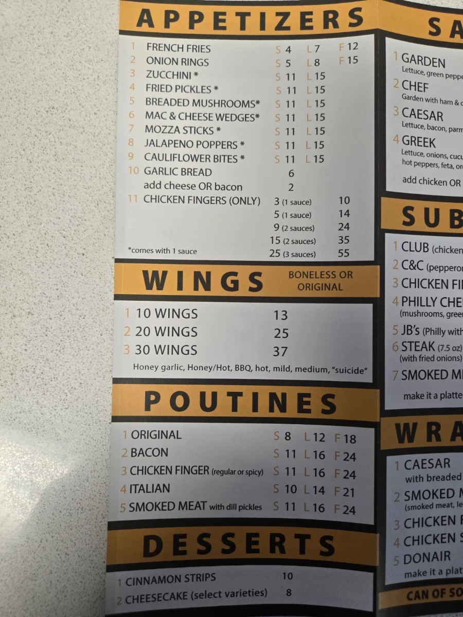 Menu, C & C PIZZA FACTORY