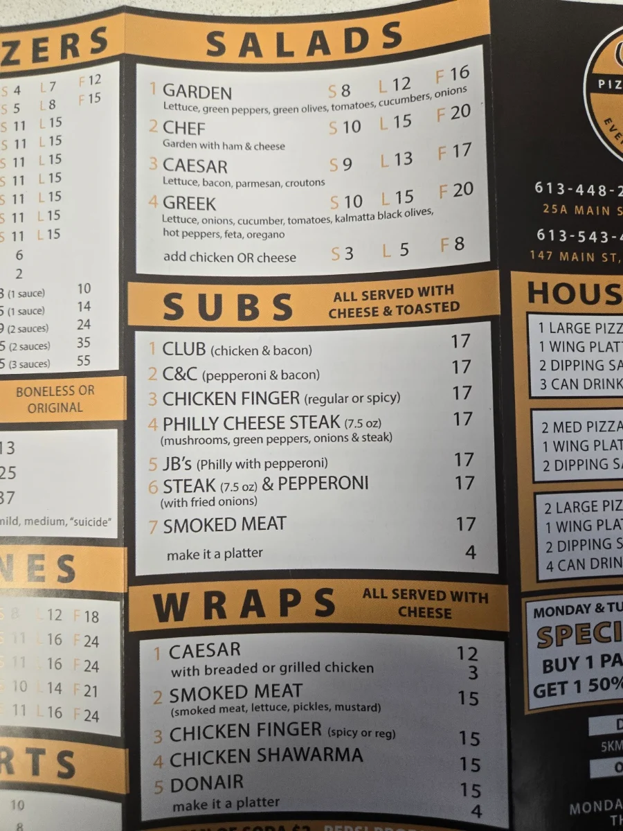 Menu, C & C PIZZA FACTORY