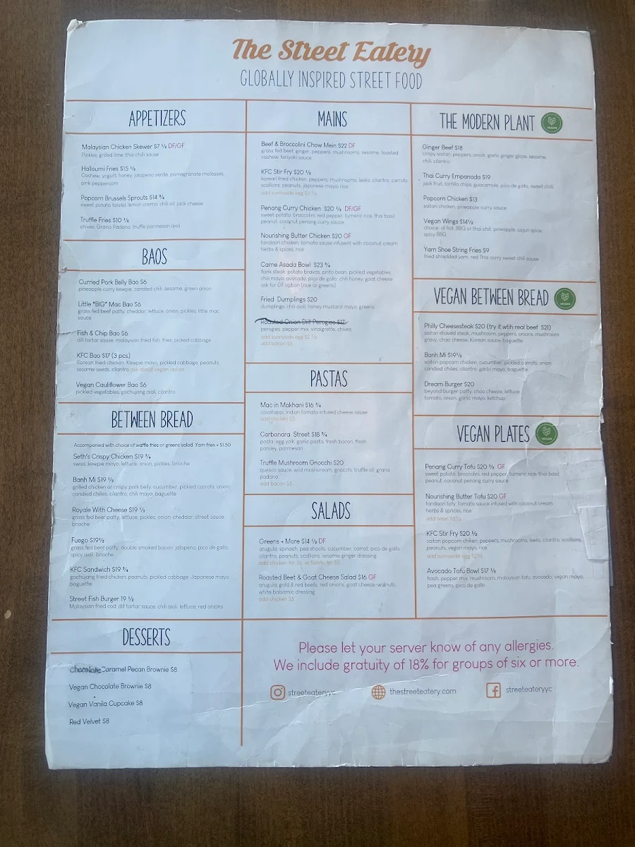 Menu, The Street Eatery