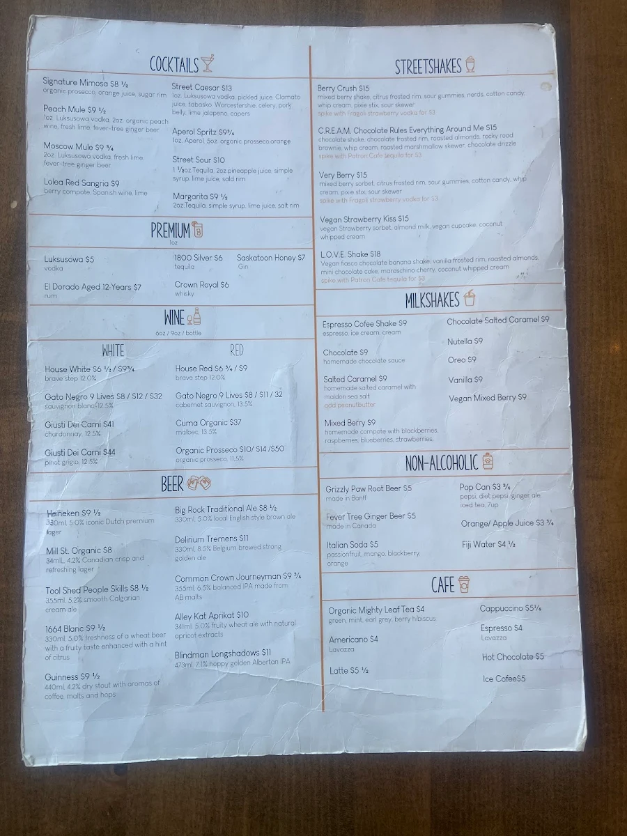 Menu, The Street Eatery