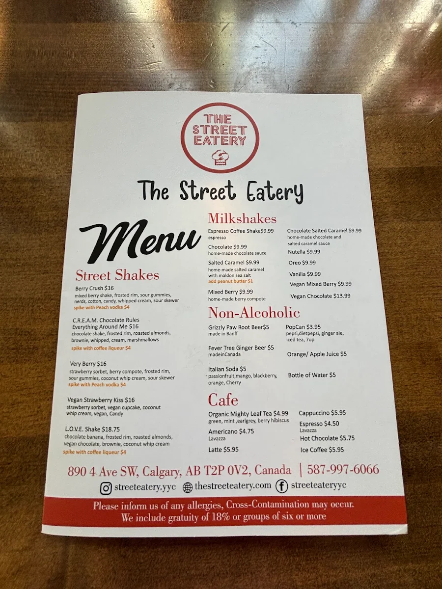 Menu, The Street Eatery