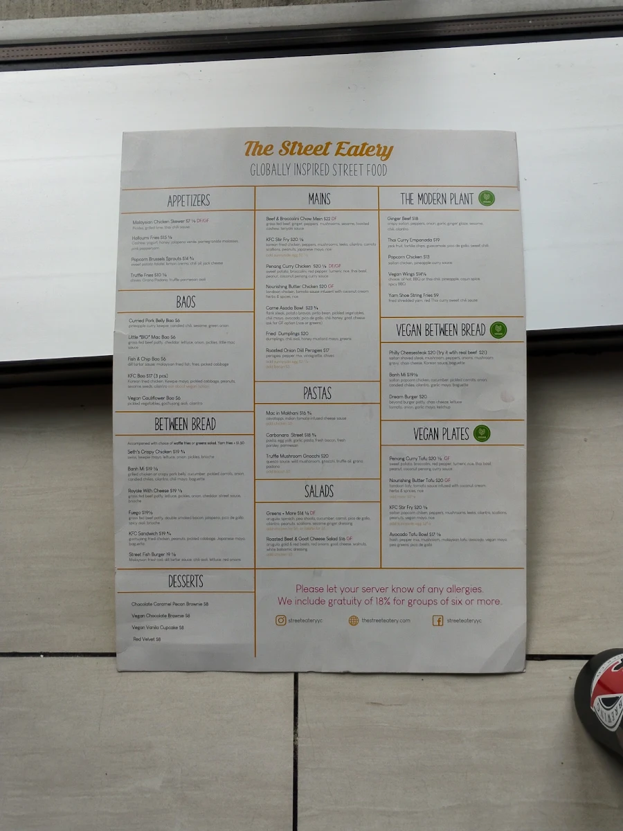 Menu, The Street Eatery