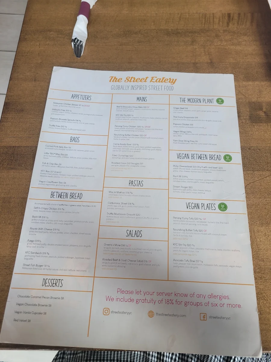 Menu, The Street Eatery