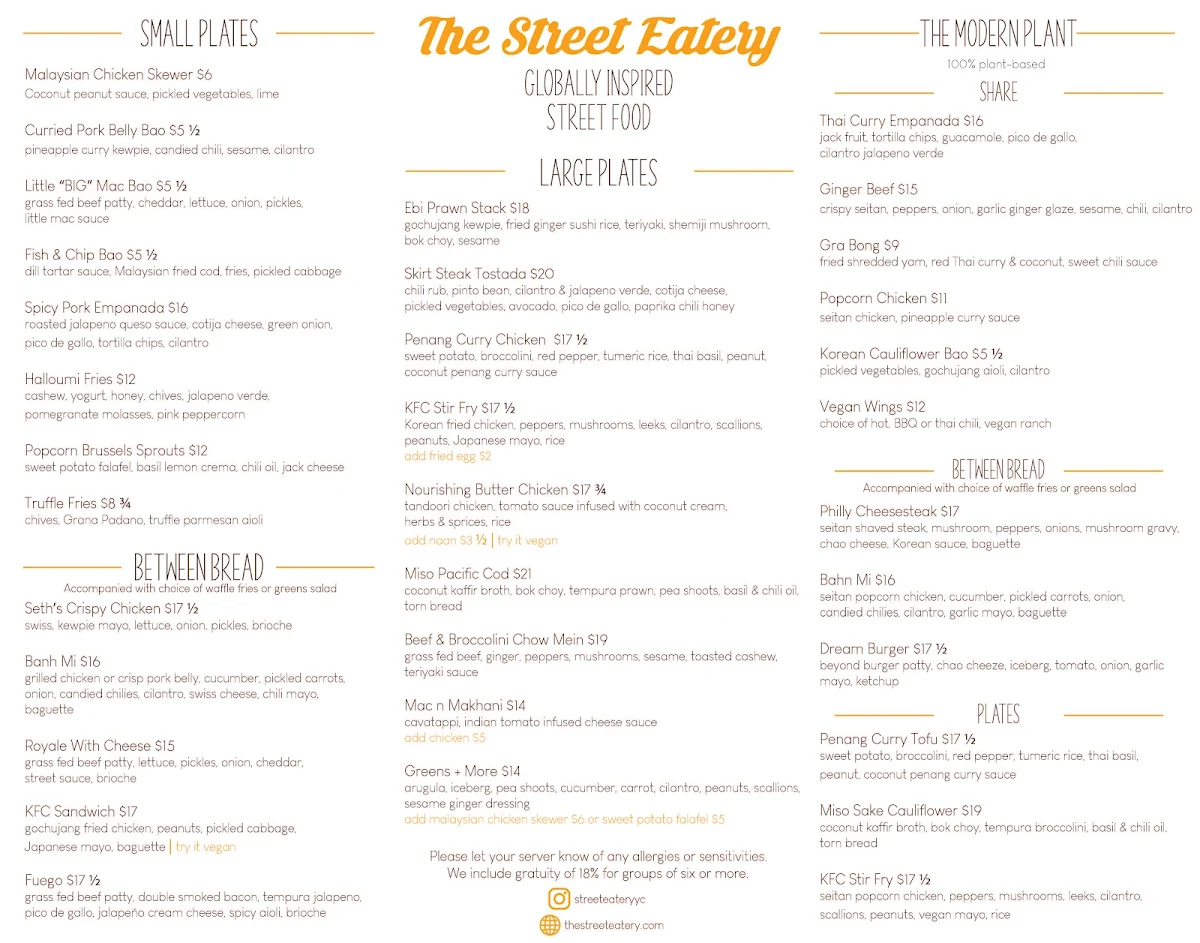 Menu, The Street Eatery