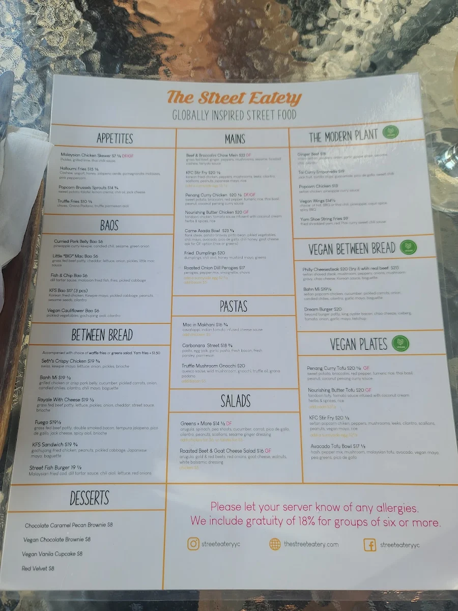 Menu, The Street Eatery