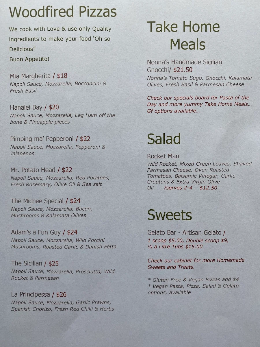 Menu, Mia Piccolina
