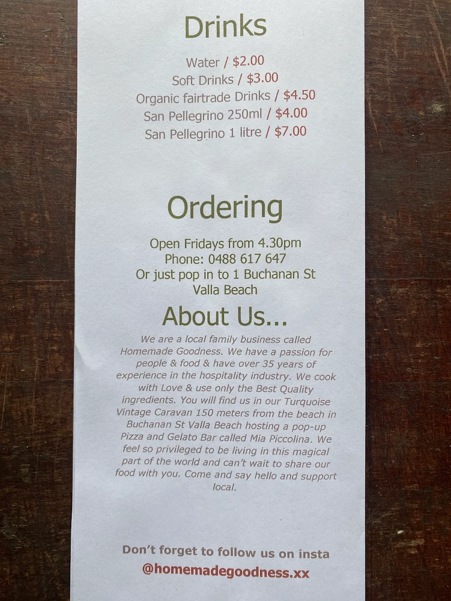 Menu, Mia Piccolina