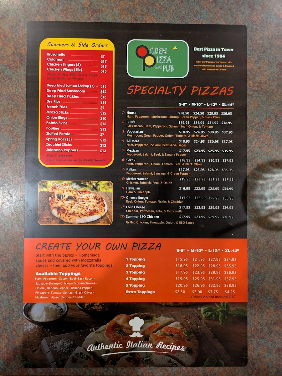 Menu, Ogden Pizza & Pub