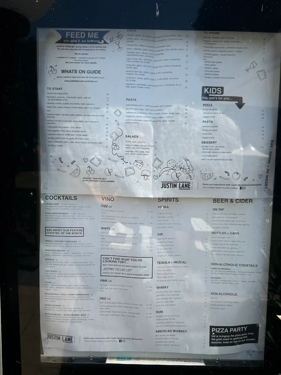Menu, Justin Lane Geelong