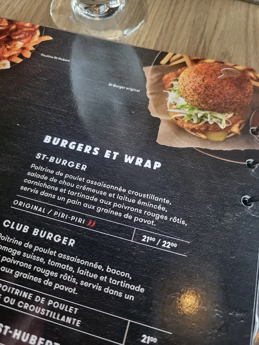 Menu, Rôtisserie St-Hubert