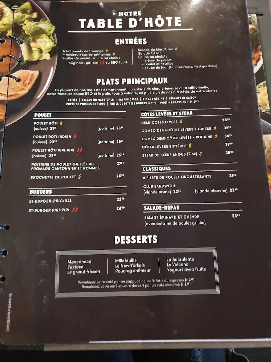 Menu, Rôtisserie St-Hubert