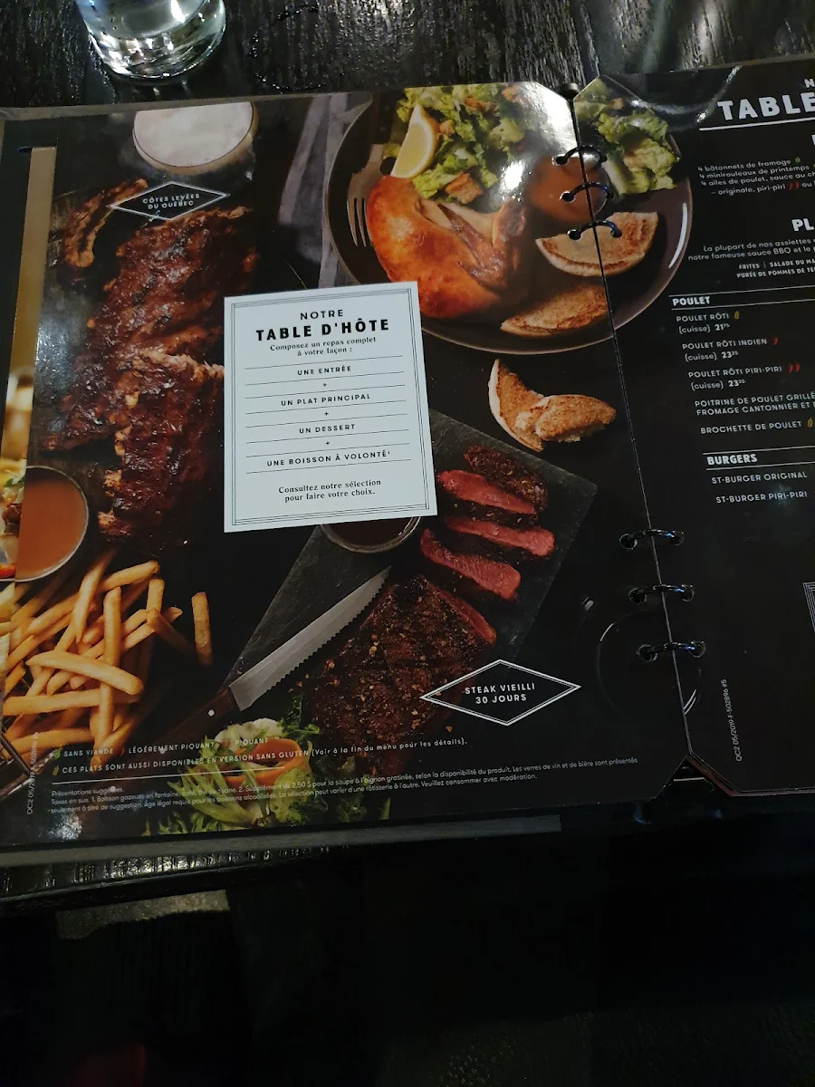 Menu, Rôtisserie St-Hubert