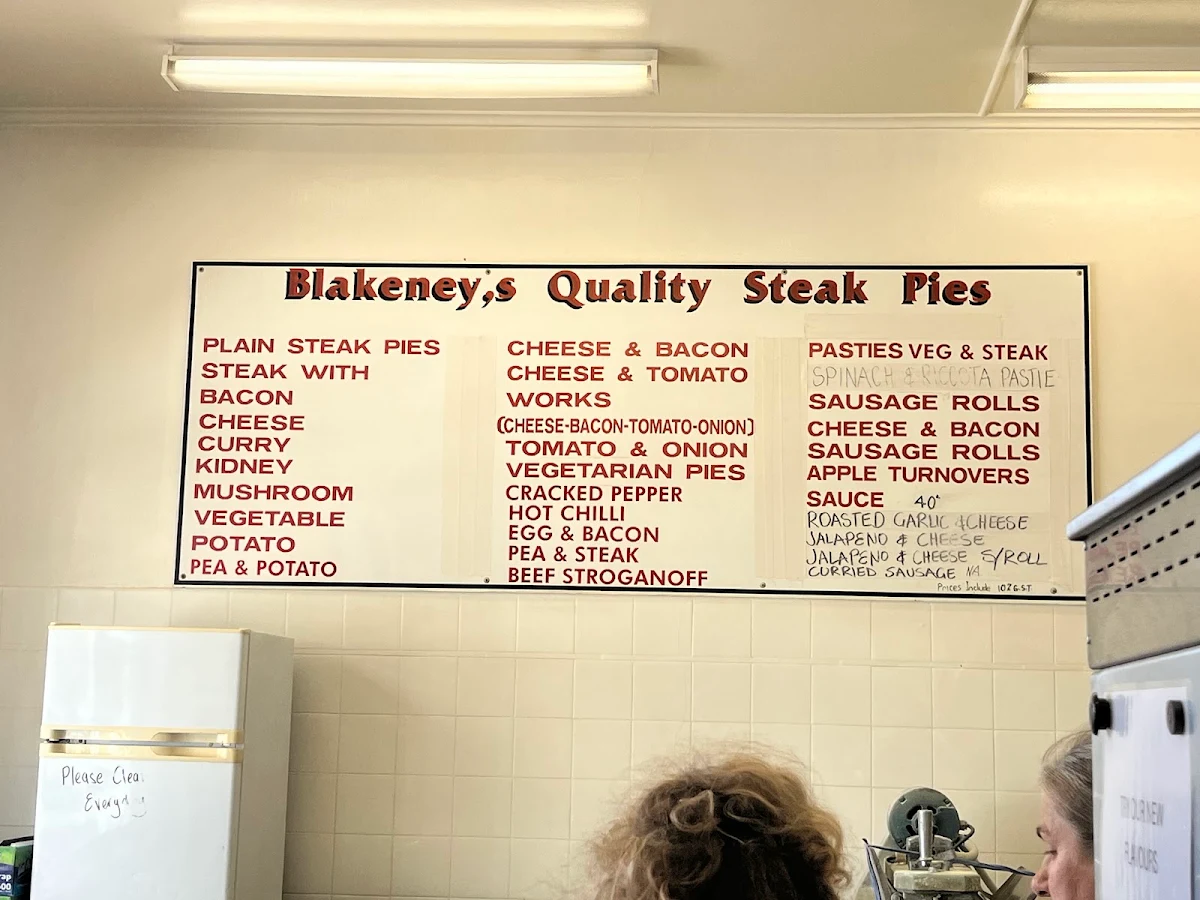 Menu, Blakeney's Pies