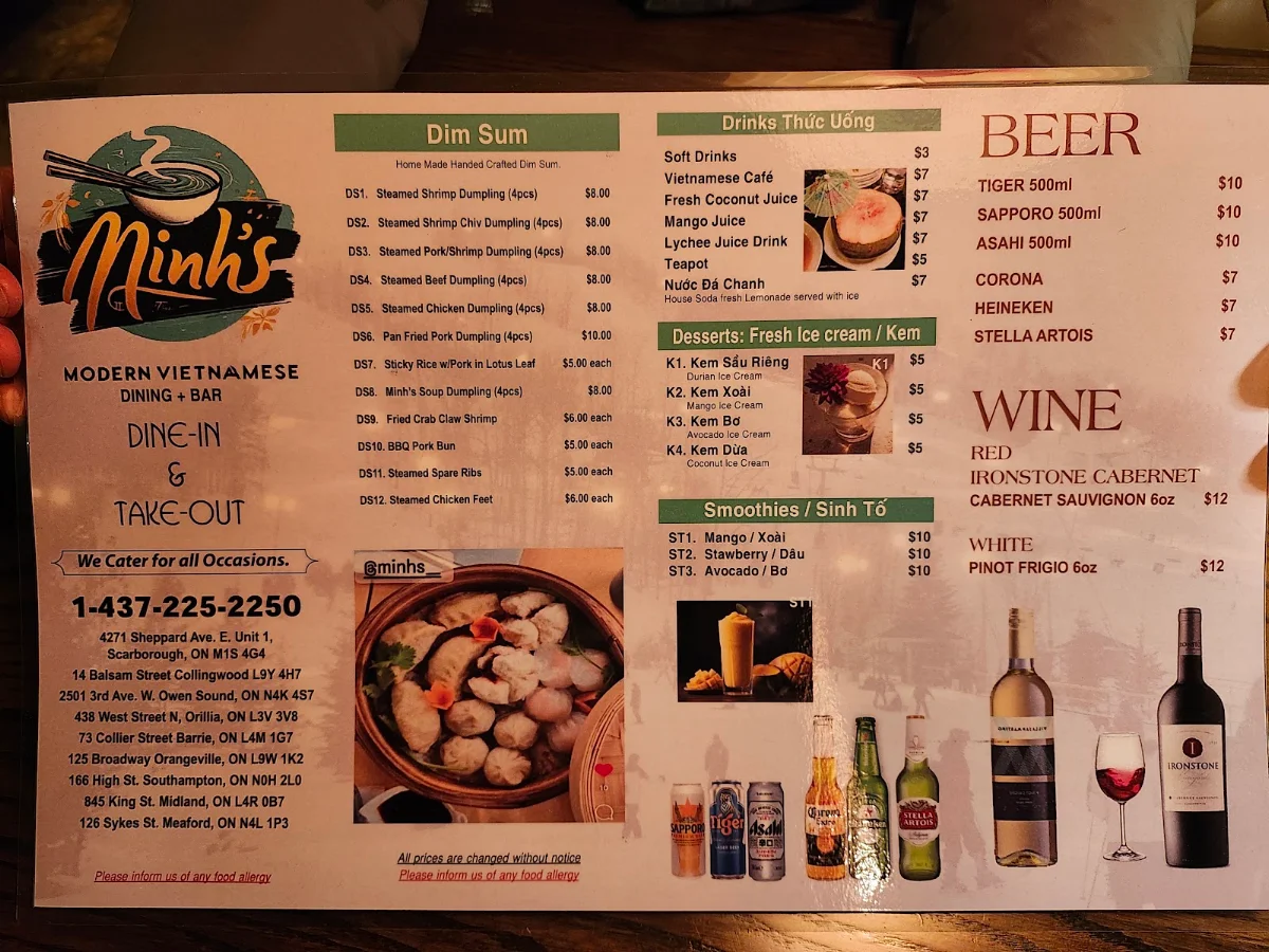 Menu, Minh's - Southampton