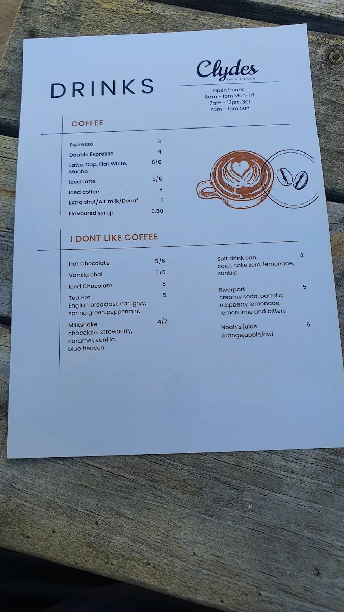 Menu, Clydes on Murdoch