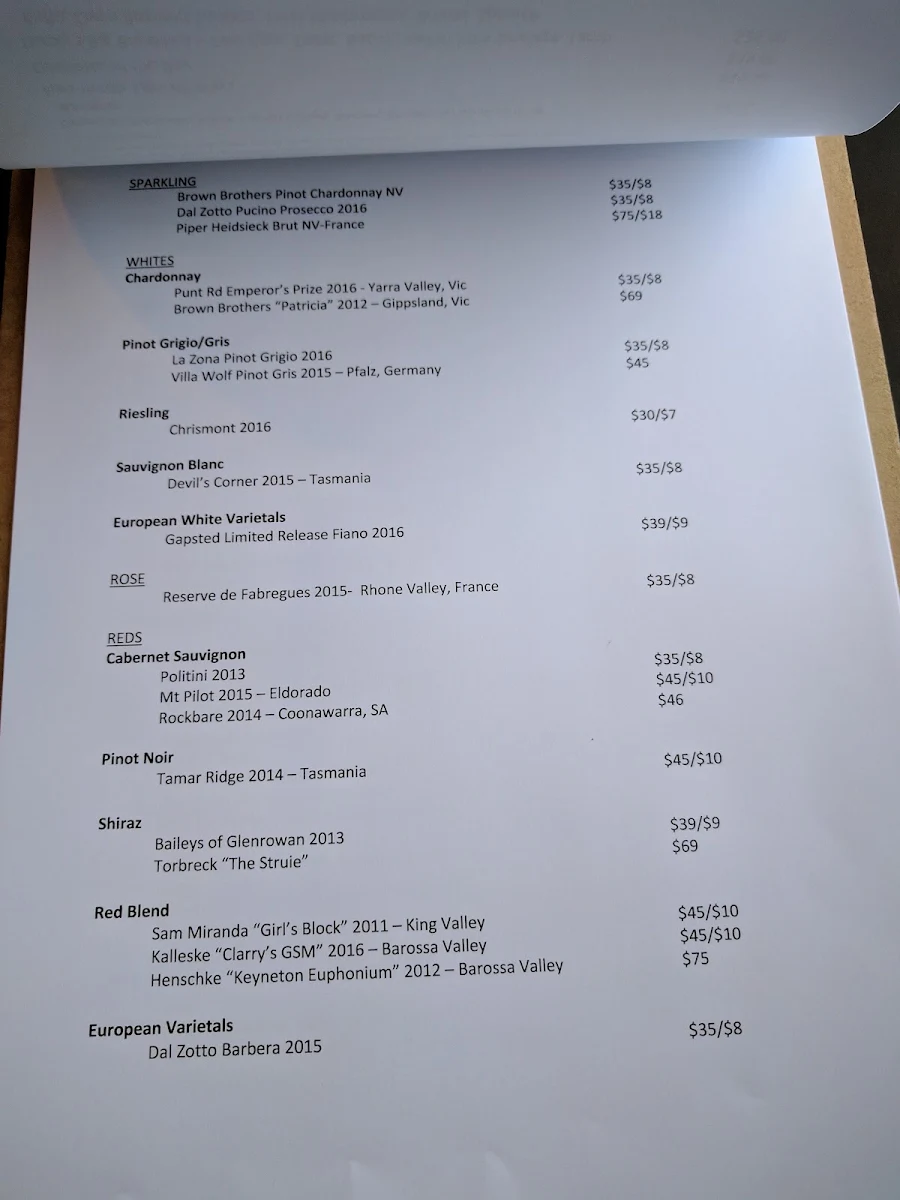 Menu, Clydes on Murdoch
