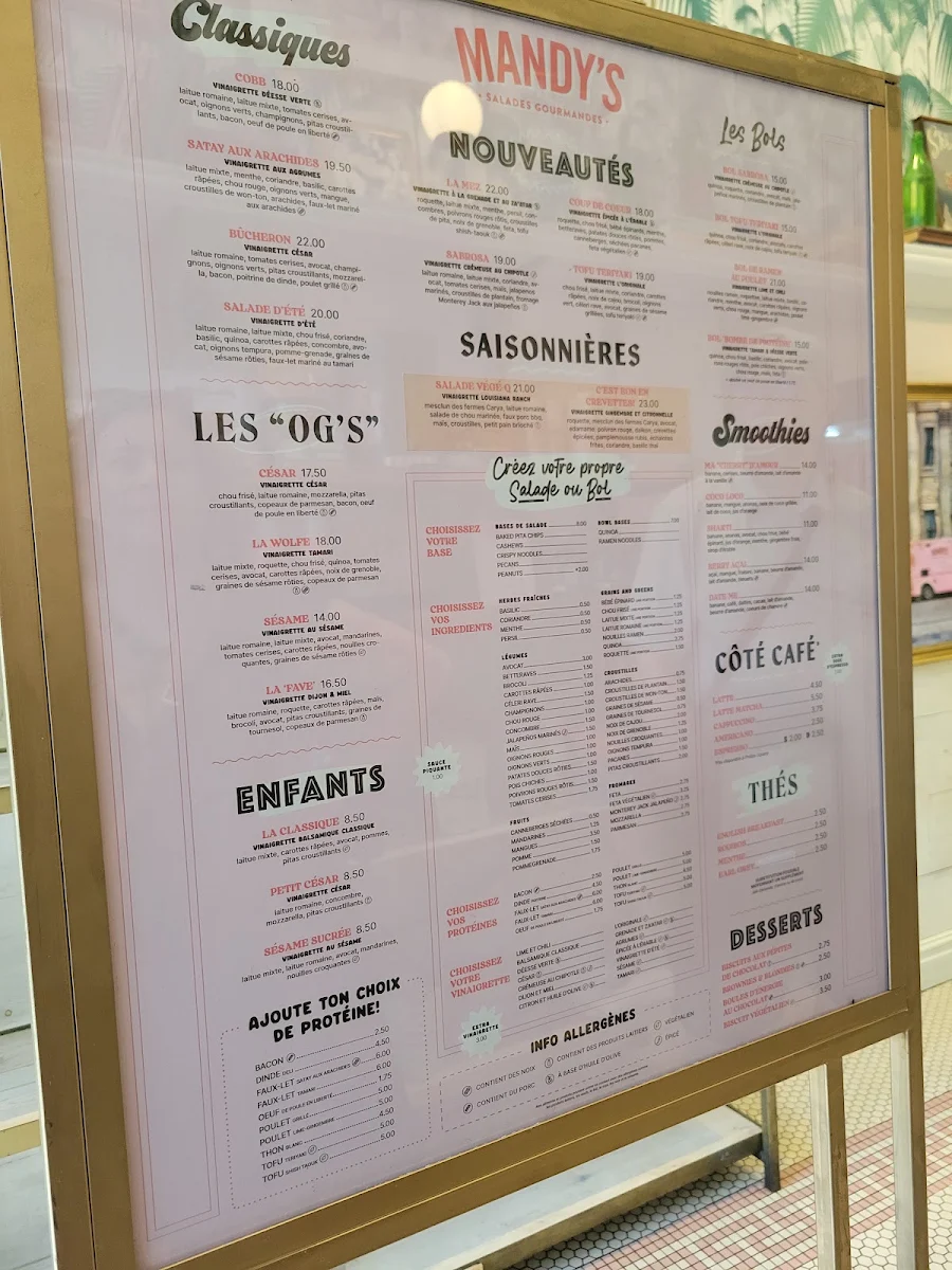 Menu, Mandy's