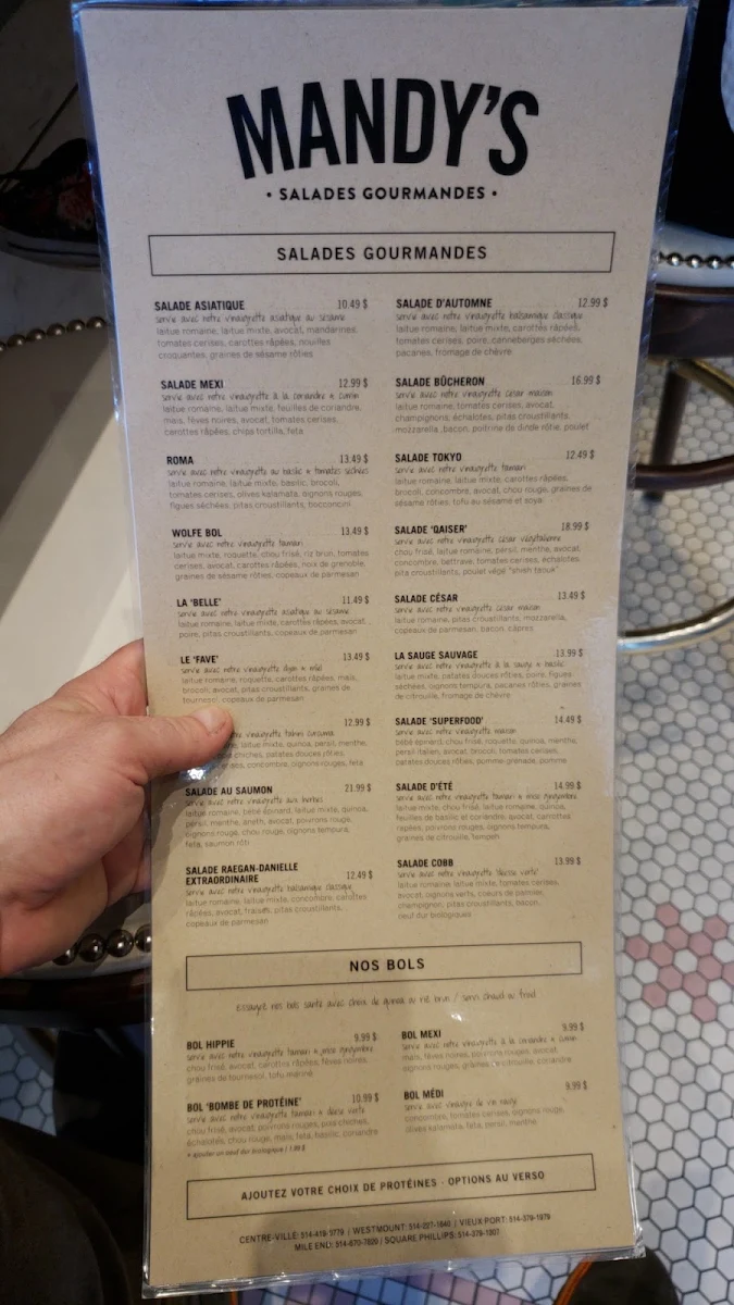 Menu, Mandy's