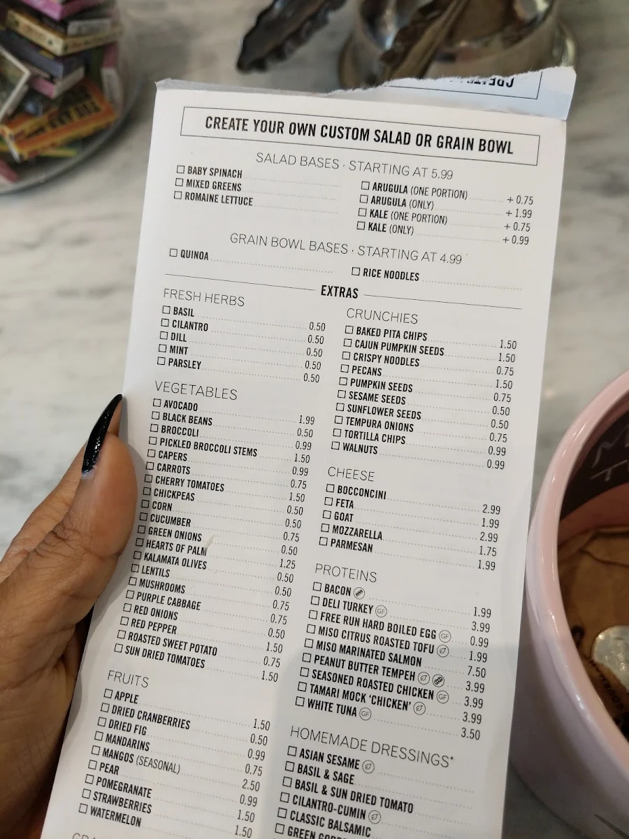 Menu, Mandy's